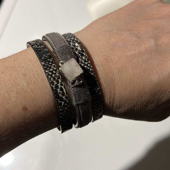 Bundle Sale 3 for $15 | Triple Strand Bracelet | Druzzy Stone Centerpiece - Picture 4 of 10